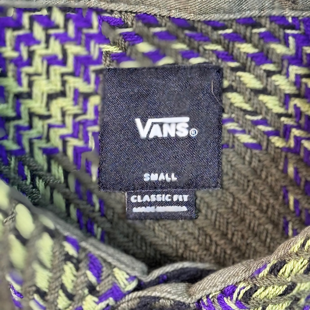 Vans Mens Small Classic Fit chunky knit Shirt Olive Green Purple Textured Cotton - Picture 4 of 8